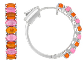Orange & Pink Ethiopian Opal Rhodium Over Sterling Silver Hoop Earrings 2.41ctw