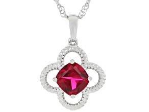 Lab Created Ruby Rhodium Over Sterling Silver Clover Pendant with Chain 1.70ct