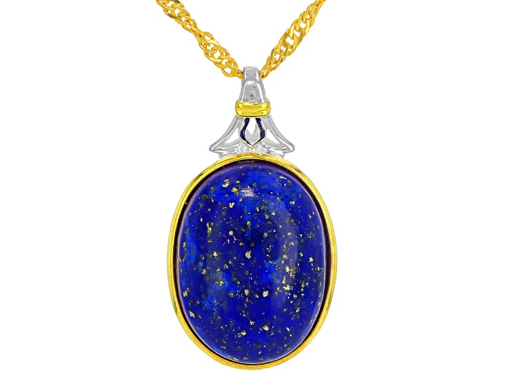 Blue Lapis Lazuli Rhodium & 18K Yellow Gold Over Sterling Silver Solitaire Pendant With Chain