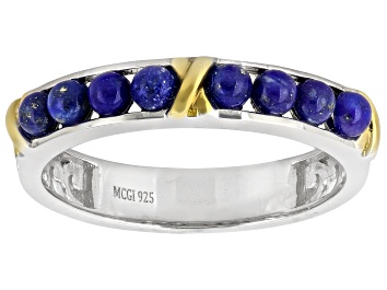 Picture of Blue Lapis Lazuli Rhodium & 18K Yellow Gold Over Sterling Silver Bead Ring