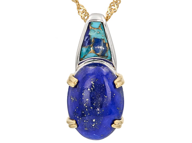 Blue Lapis Lazuli Rhodium & 18K Yellow Gold Over Sterling Silver Pendant with Chain