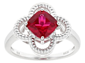 Lab Created Ruby Rhodium Over Sterling Silver Clover Ring 1.70ct
