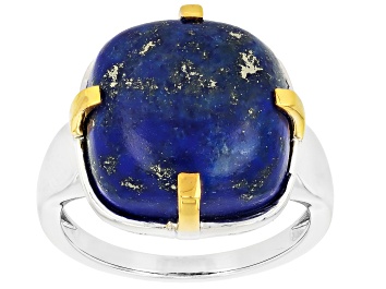 Picture of Blue Lapis Lazuli Rhodium & 18K Yellow Gold Over Sterling Silver Solitaire Ring