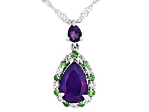 Purple Opal with Amethyst, Tsavorite and Zircon Rhodium Over Silver Pendant With Chain 1.14ctw
