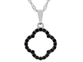 Black Spinel Rhodium Over Sterling Silver Clover Pendant with Chain 0.43ctw