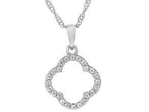 White Zircon Rhodium Over Sterling Silver Clover Pendant with Chain 0.43ctw