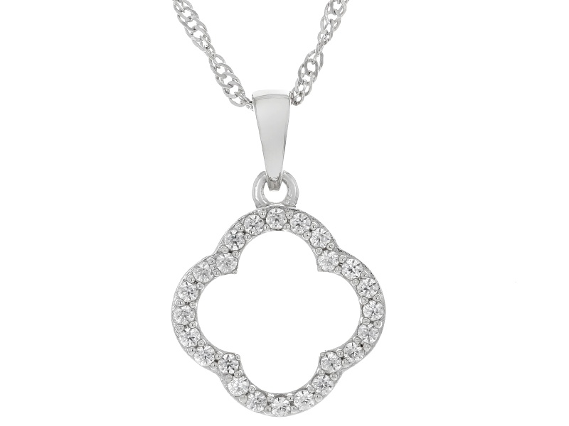 White Zircon Rhodium Over Sterling Silver Clover Pendant with Chain 0.43ctw