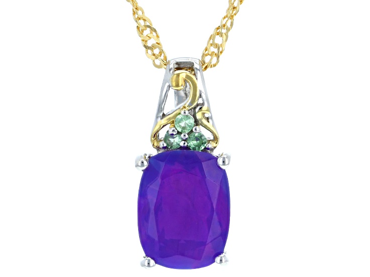 Purple Ethiopian Opal Rhodium & 18K Yellow Gold Over Silver Pendant With Chain 1.31ctw