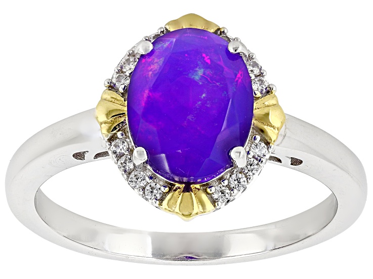 Ethiopian purple Opal Rhodium and 18K Yellow Gold Over Silver Ring 1.12ctw