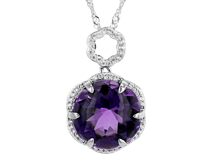 Purple Canela Amethyst Rhodium over Sterling Silver Pendant with Chain 7.47ctw