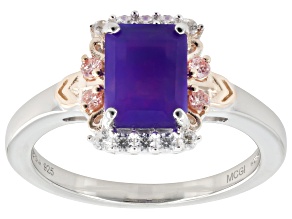 Ethiopian Opal with Lab Grown Diamond and Zircon Rhodium And 18K Rose Gold Over Silver Ring 1.03ctw