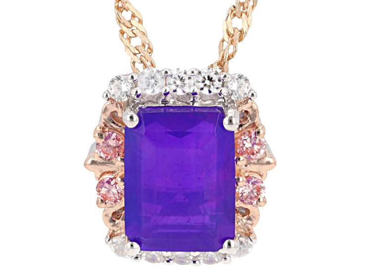 Ethiopian Opal with Lab Grown Diamond & Zircon Rhodium & 18K Rose Gold Over Silver Pendant/Chain