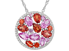 Multi Color Lab Created Sapphire Rhodium Over Sterling Silver Pendant with Chain. 4.16ctw