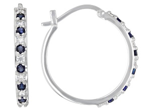Blue Lab Created Sapphire with White Moissanite Rhodium Over Sterling Silver Earrings 1.14ctw