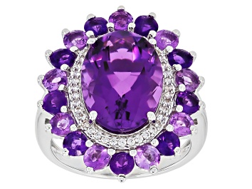 Purple Canela Amethyst Rhodium Over Sterling Silver Ring 16.11ctw