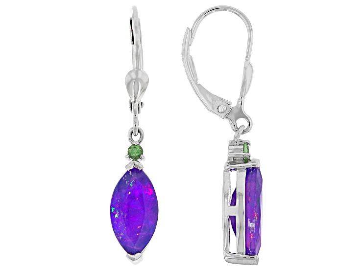 Purple Ethiopian Opal Rhodium Over Sterling Silver Earrings 1.77ctw