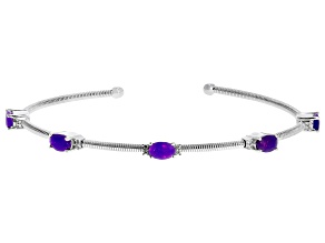 Purple Ethiopian Opal Rhodium Over Sterling Silver Bangle 1.28ctw