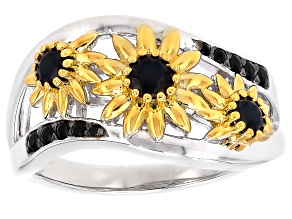 Black Spinel Rhodium And 18K Yellow Gold Over Sterling Silver Ring 0.45ctw