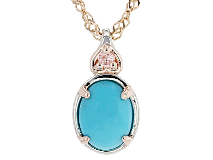 Sleeping Beauty Turquoise Rhodium &18K Rose Gold Over Silver Pendant With Chain 0.04ctw