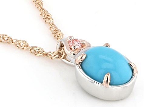Sleeping Beauty Turquoise Rhodium &18K Rose Gold Over Silver