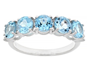 Swiss Blue Topaz Rhodium Over Sterling Silver Band Ring 2.31ctw