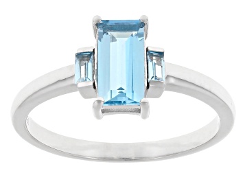 Picture of Swiss Blue Topaz Rhodium Over Sterling Silver Ring .92ctw