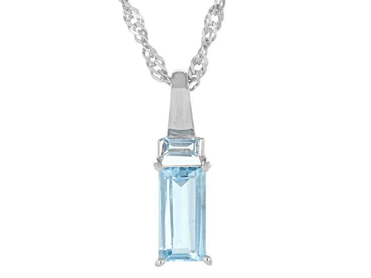 Swiss Blue Topaz Rhodium Over Sterling Silver Pendant with Chain 0.87ctw