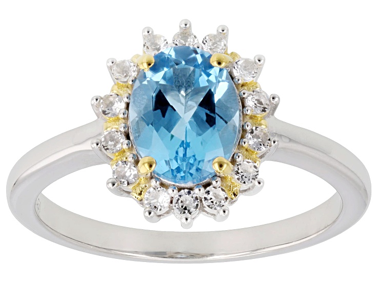 Swiss Blue Topaz Rhodium and 18K Yellow Gold Over Sterling Silver Ring 1.57ctw