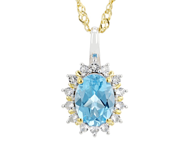 Swiss Blue Topaz Rhodium and 18K Yellow Gold Over Sterling Silver Pendant with Chain 1.57ctw