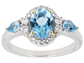Swiss Blue Topaz Rhodium Over Silver Ring 1.94ctw