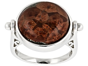 Peanut with Snowflake Obsidian Rhodium Over Sterling Silver Reversible Ring