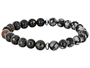 Peanut and Snowflake Obsidian Rhodium Over Sterling Silver Bracelet