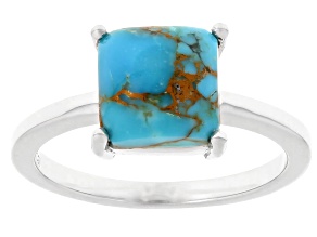 Blue Composite Turquoise Rhodium Over Sterling Silver Ring