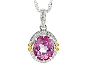 Pink Topaz Rhodium and 18K Yellow Gold over Sterling Silver Pendant with Chain 4.38ctw