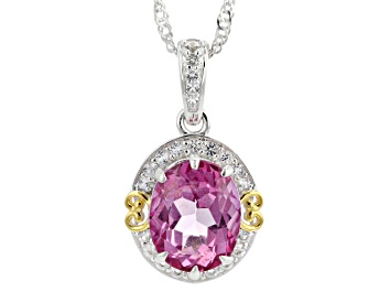Picture of Pink Topaz Rhodium and 18K Yellow Gold over Sterling Silver Pendant with Chain 4.38ctw