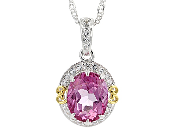 Pink Topaz Rhodium and 18K Yellow Gold over Sterling Silver Pendant with Chain 4.38ctw