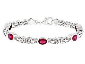 Red Lab Created Ruby Rhodium Over Brass Byzantine Bracelet 6.38ctw