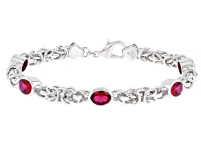 Red Lab Created Ruby Rhodium Over Brass Byzantine Bracelet 6.38ctw