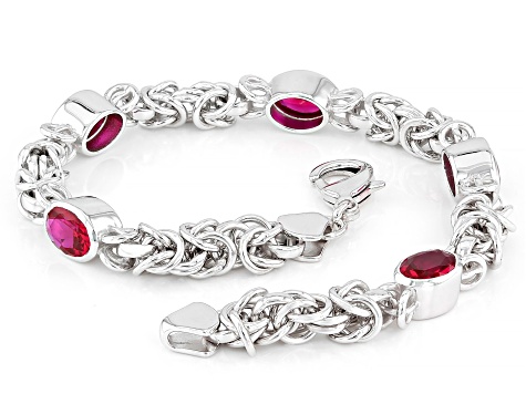 Red Lab Created Ruby Rhodium Over Brass Byzantine Bracelet 6.38ctw
