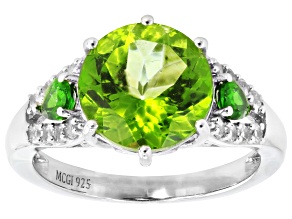 Meadow Green Topaz With Chrome Diopside & White Topaz Rhodium Over Sterling Silver Ring 4.48ctw
