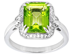 Meadow Green Topaz With White Topaz Rhodium Over Sterling Silver Ring 4.20ctw