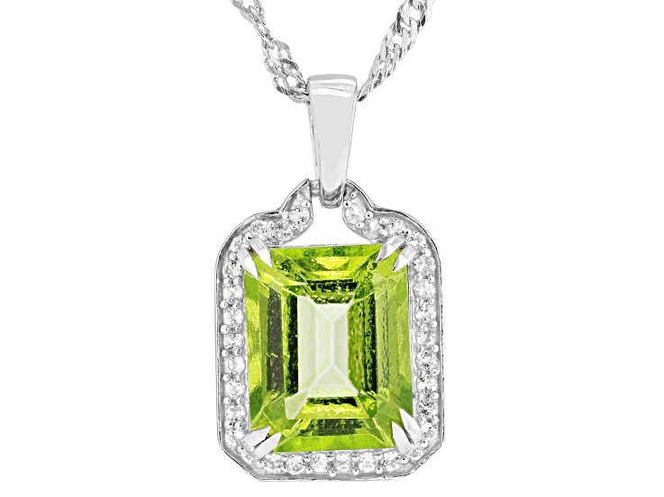 Meadow Green Topaz With White Topaz Rhodium Over Sterling Silver Pendant With Chain 4.20ctw