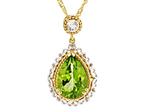 Meadow Green Topaz With White Topaz Rhodium & 18K Yellow Gold Over Silver Pendant With Chain 5.21ctw