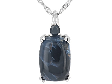 Blue Pietersite Rhodium Over Sterling Silver Pendant With Chain