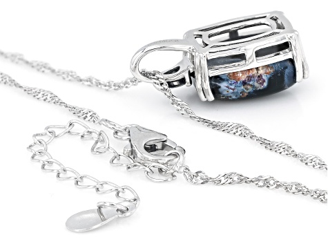 Blue Pietersite Rhodium Over Sterling Silver Pendant With Chain