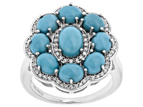 Blue Sleeping Beauty Turquoise Rhodium over Sterling Silver Ring. 0.38ctw