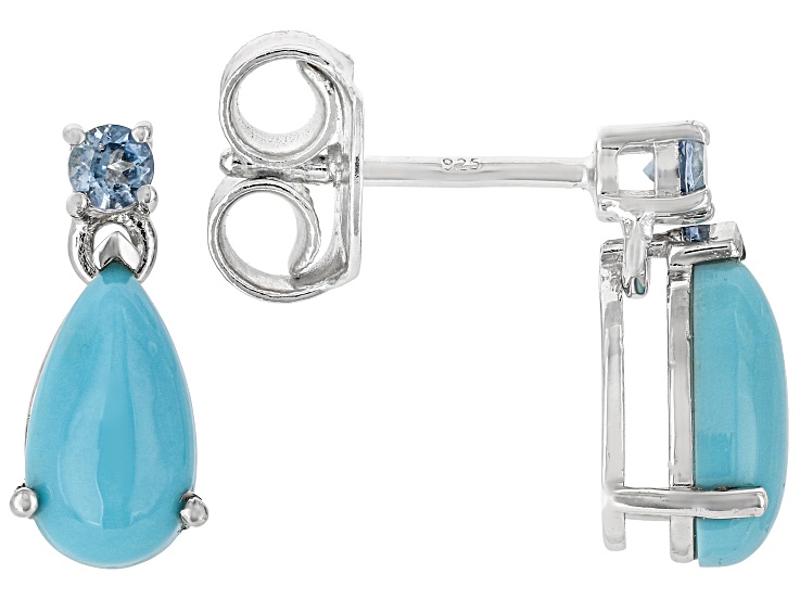 Blue Sleeping Beauty Turquoise with Blue Ofiki Aquamarine Rhodium Over Silver Earrings 0.09ctw