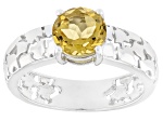 Yellow Citrine Rhodium Over Sterling Silver Cobblestone Ring 0.97ct