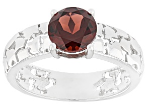 Red Garnet Rhodium Over Sterling Silver Cobblestone Ring 1.36ct