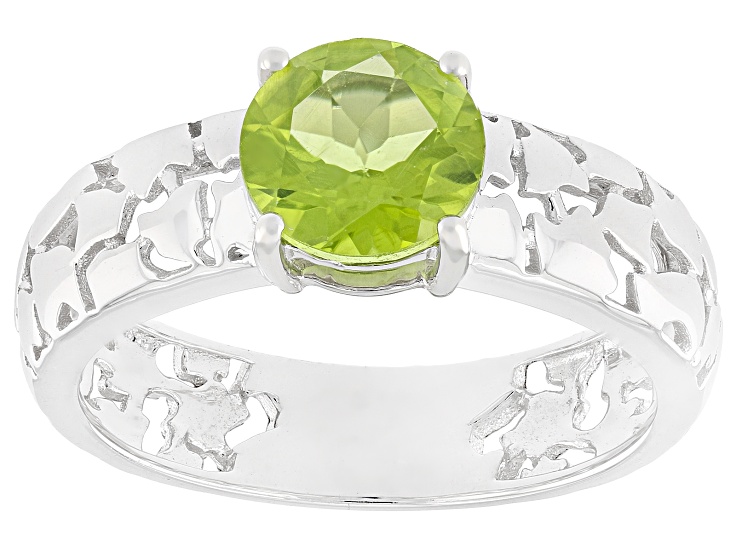 Green Peridot Rhodium Over Sterling Silver Cobblestone Ring 1.06ct